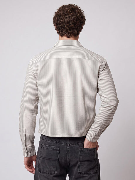 Brown Striped Seersucker Cropped Shirt Shirts Fugazee 