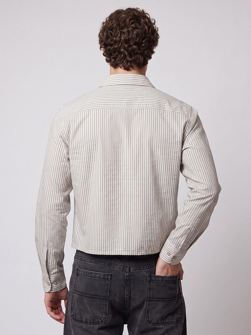 Brown Striped Seersucker Cropped Shirt Shirts Fugazee 