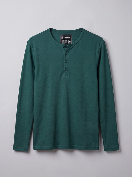Bottle Green Ribbed Henley Tshirt T-Shirts Fugazee 