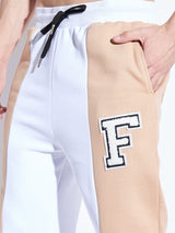 White & Biege Cut Sew Matching Tracksuit