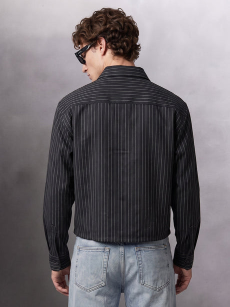 Black Striped Cropped Full Sleeves Shirt Shirts Fugazee 