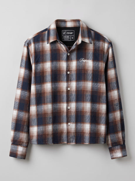 Brown & Navy Checkered Flannel Cropped Shirt Shirts Fugazee 