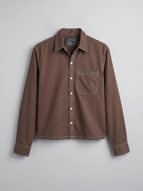 Brown Contrast Stitch Cropped Shirt Shirts Fugazee 