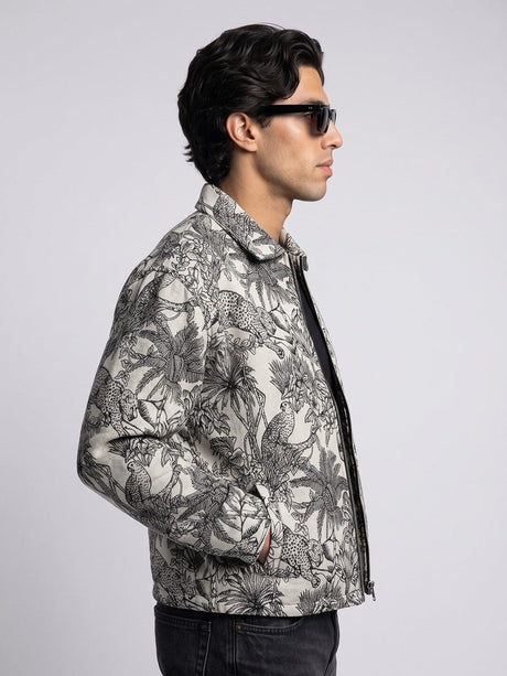 Ecru Tiger Tapersty Cropped Harrington Jacket Jackets Fugazee 