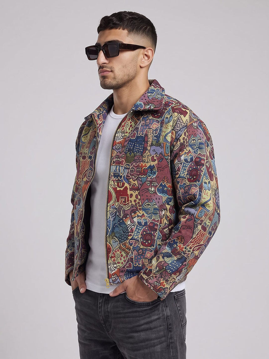Abstract Tapestry Cropped Harrington Jacket Jackets Fugazee 