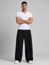 White Notch Neck Ribbed Tshirt