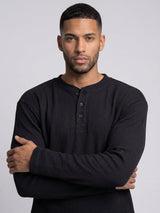 Black Waffle Relaxed Henley Tshirt T-Shirts Fugazee 