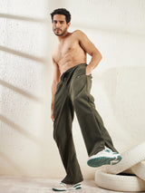 Khaki Polar Fleece Boot Cut Joggers Trackpants Fugazee 