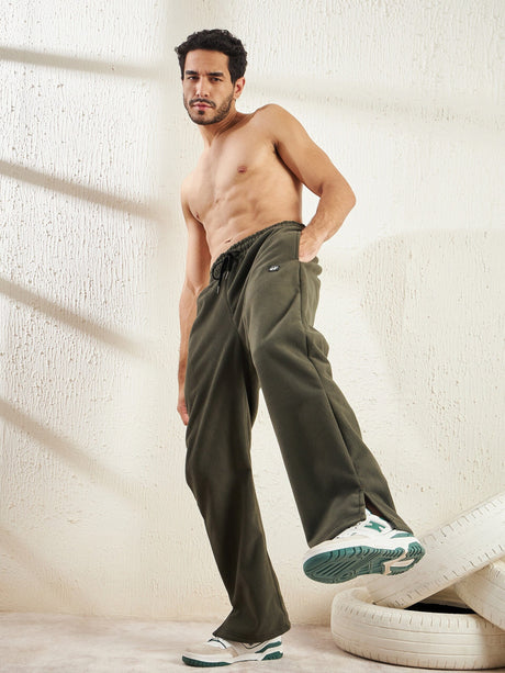 Khaki Polar Fleece Boot Cut Joggers Trackpants Fugazee 