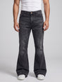Black Washed Flared Raw Edge Denim Jeans Fugazee 