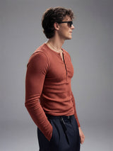 Rust Ribbed Henley Longsleeves Tshirt T-Shirts Fugazee 