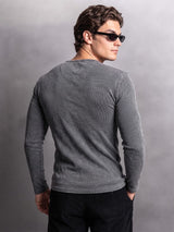 Black Acid Washed Ribbed Longsleeve Henley Tshirt T-Shirts Fugazee 