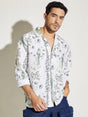 White Parrot Print Cuban Shirt Shirts Fugazee 