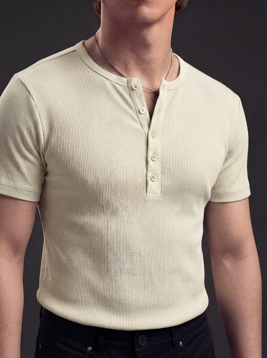 Sage Ribbed Henley Short Sleeves Tshirt T-Shirts Fugazee 