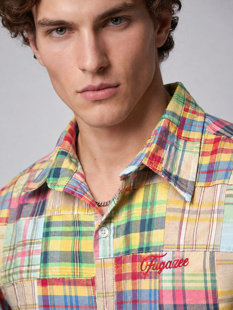 Multicolour Patchwork Plaid Cropped Shirt Shirts Fugazee 