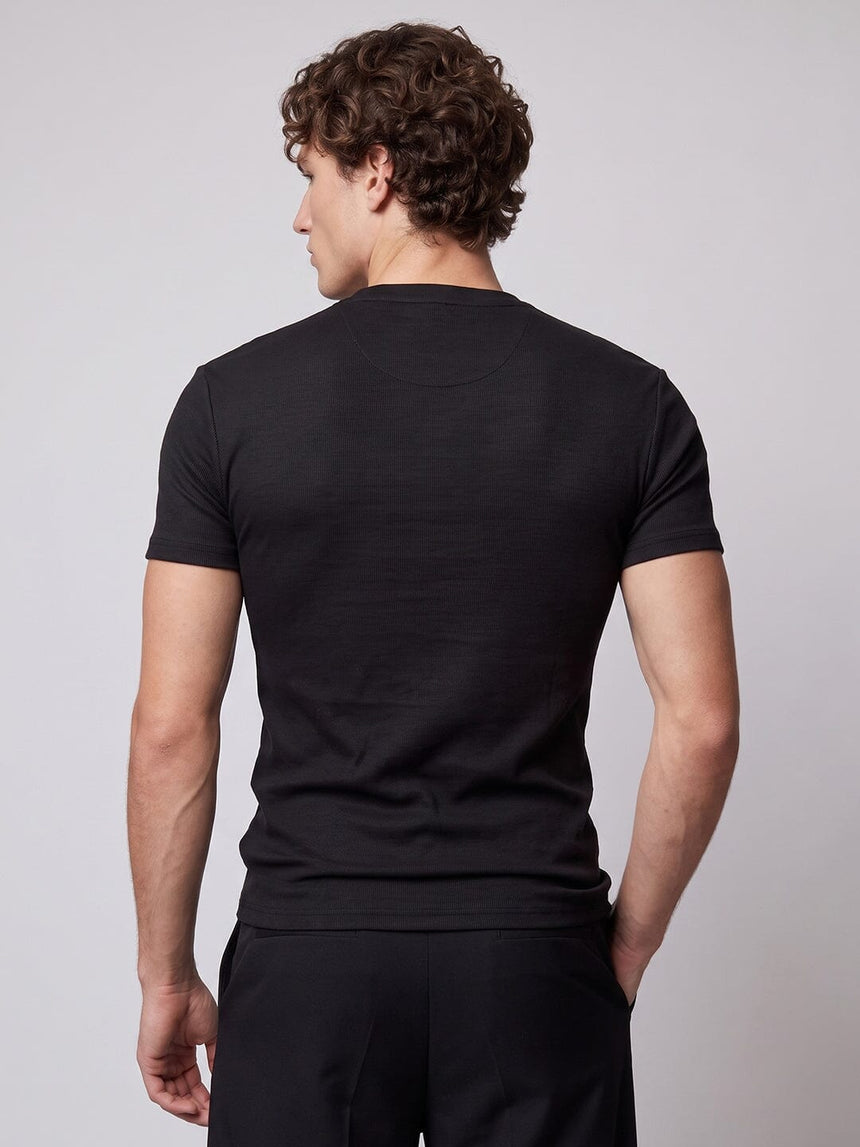 Black Notch Neck Ribbed Tshirt T-Shirts Fugazee 