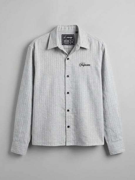 Grey Striped Cropped Full Sleeves Shirt Shirts Fugazee 