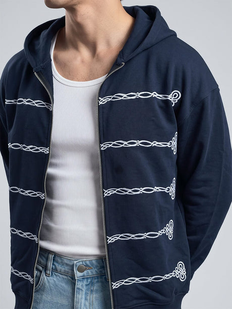 Navy Embroidered Oversized Hoodie Sweatshirts Fugazee 