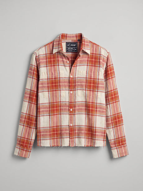 Rust Crushed Checkered Raw Edge Cropped Shirt Shirts Fugazee 