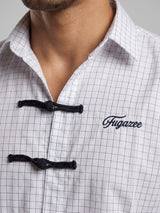 White Grid Checks Frog Knot Cropped Shirt Shirts Fugazee 