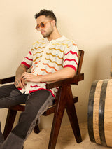 Ecru Wavy Stripes Crochet Shirt Shirts Fugazee 