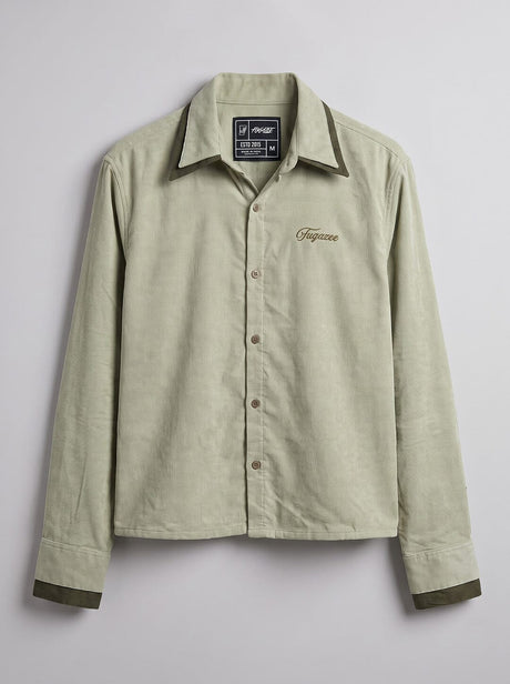 Sage Green Double Collared Cropped Corduroy Shirt Shirts Fugazee 