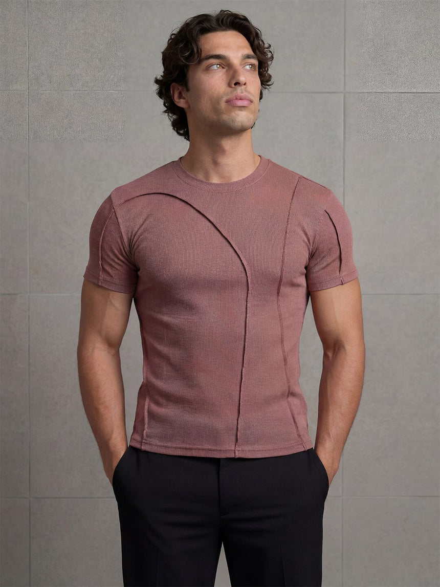 Dusty Cedar Ribbed Cut Sew Muscle Tshirt T-Shirts Fugazee 