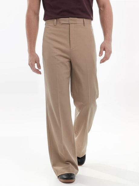 Beige High waisted Bell Bottom Trousers Trousers Fugazee 