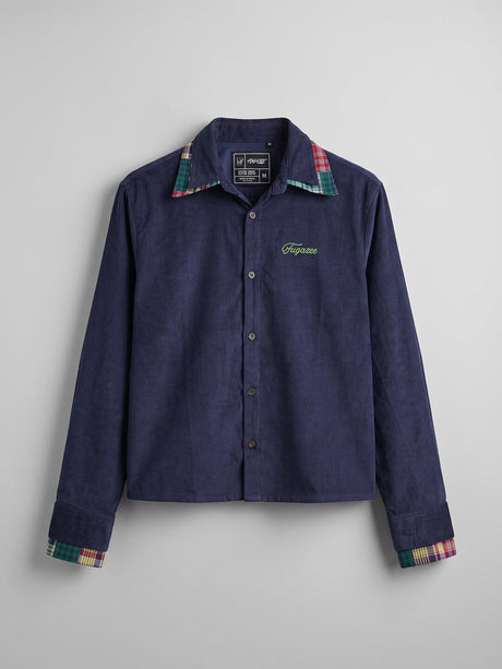 Navy Corduroy Double Collared Cropped Shirt Shirts Fugazee 