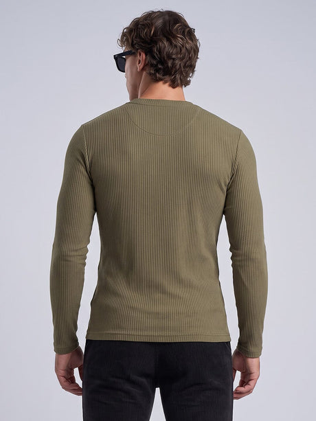Olive Parker Ribbed Henley Tshirt T-Shirts Fugazee 