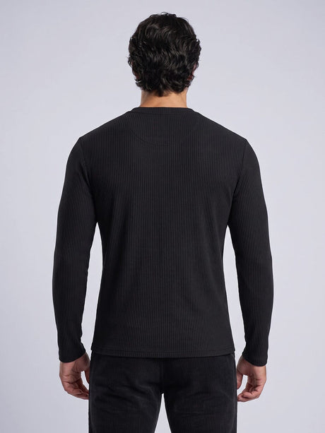 Black Parker Ribbed Henley Tshirt T-Shirts Fugazee 