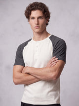 Ecru and Charcoal Raglan Ribbed Henley Tshirt T-Shirts Fugazee 