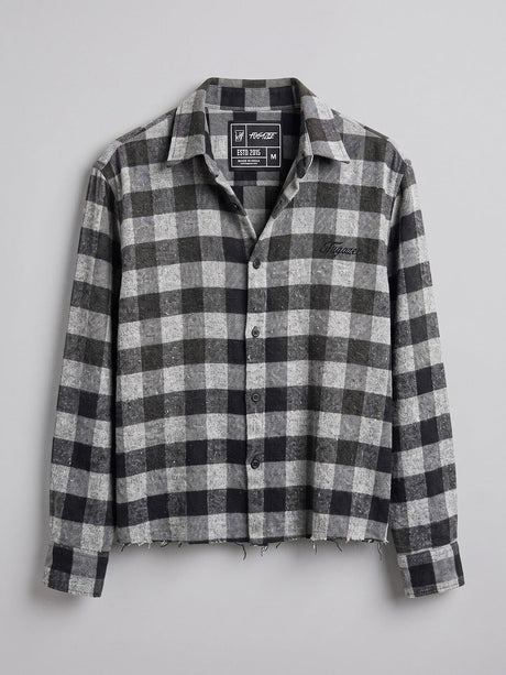 Grey & Black Raw Edge Boxy Shirt Shirts Fugazee 