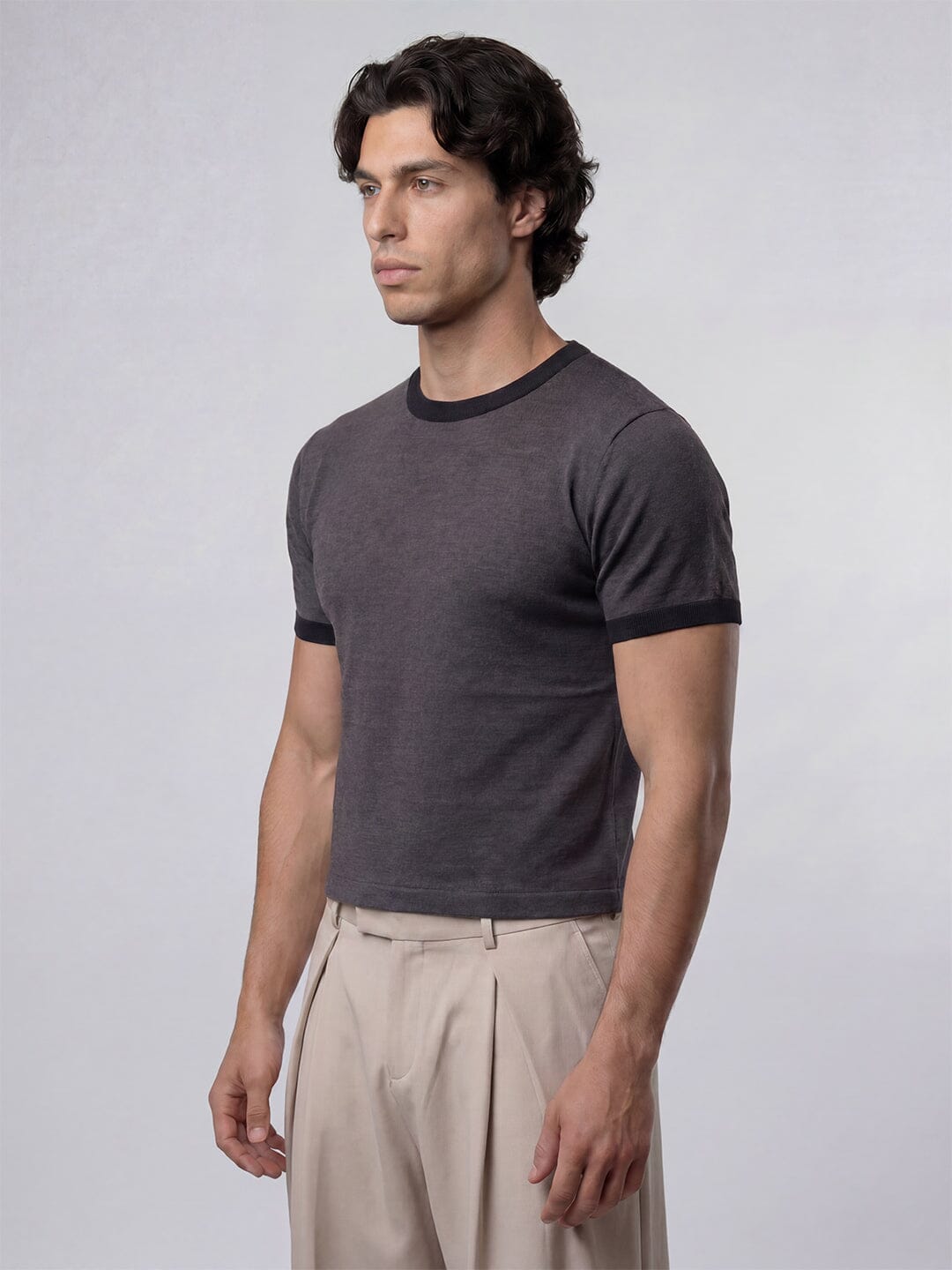 Charcoal Cropped Ringer Tshirt | Buy Men Ringer Cropped Tshirts