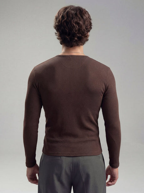 Coffee Ribbed Henley Longsleeves Tshirt T-Shirts Fugazee 