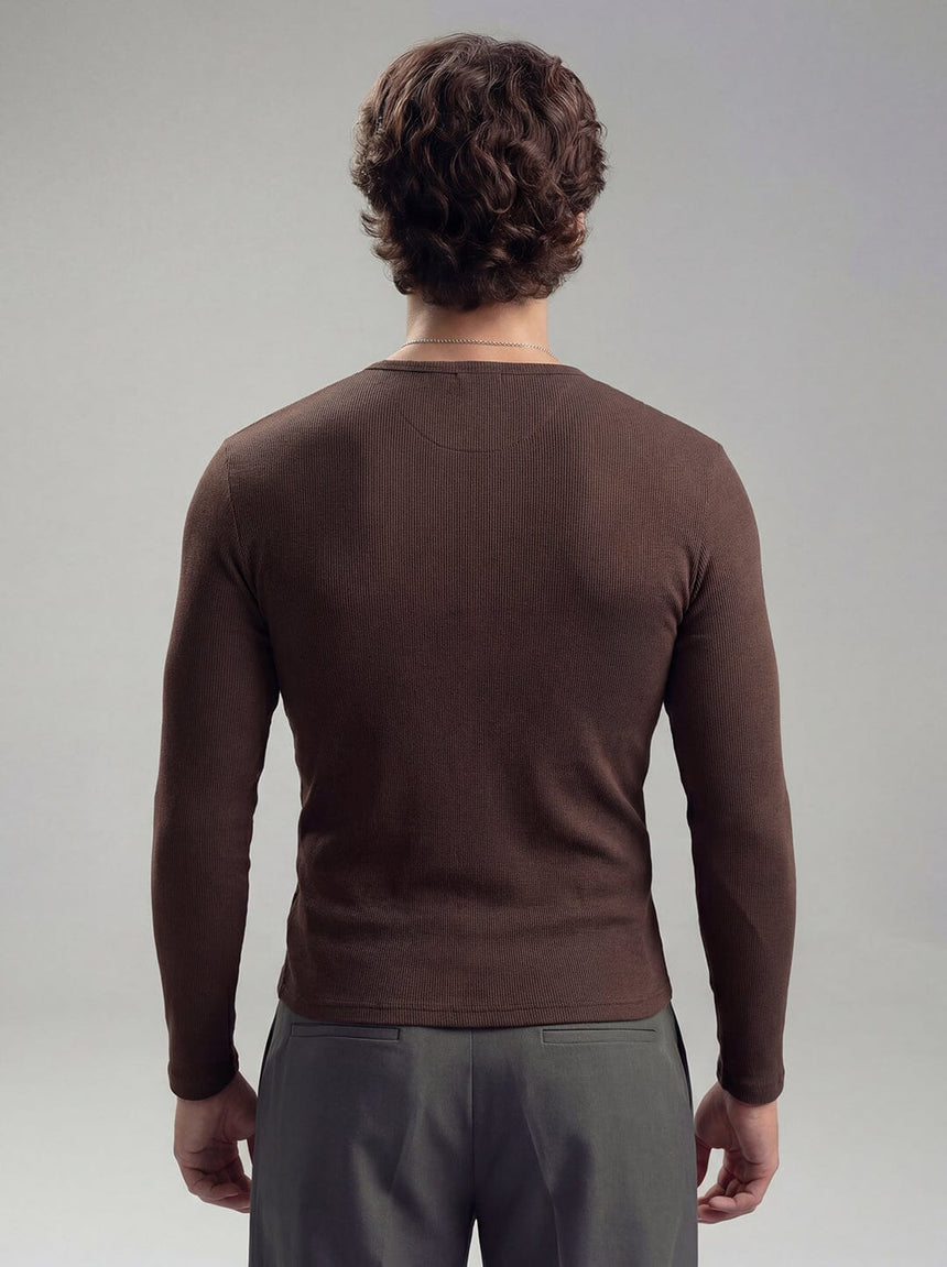 Coffee Ribbed Henley Longsleeves Tshirt T-Shirts Fugazee 