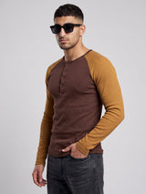 Brown & Tan Raglan Ribbed Henley Tshirt T-Shirts Fugazee 