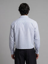 Airy Blue Seersucker Striped Cropped Shirt Shirts Fugazee 