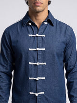 Dark Wash Taped Frog Buttoned Cropped Shirt Shirts Fugazee 