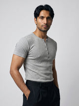 Light Grey Henley Short Sleeve Tshirt T-Shirts Fugazee 