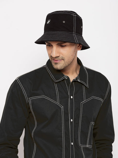 Black Contrast Stitch Bucket Hat Hats FUGAZEE 