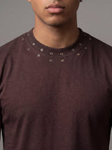 Brown Eyelet Detail Cropped Tshirt T-Shirts Fugazee 