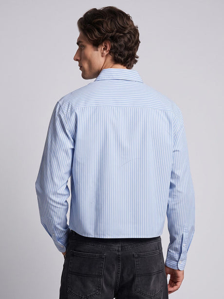 Heather Blue Pinstriped Cropped Shirt Shirts Fugazee 