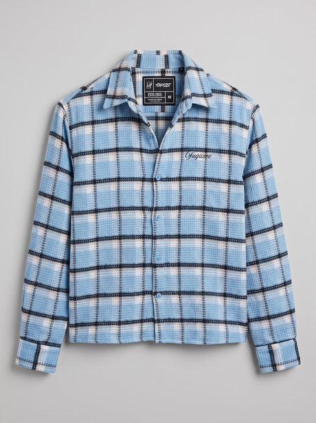 Sky Checkered Brushed Waffle Cropped Shirt Shirts Fugazee 