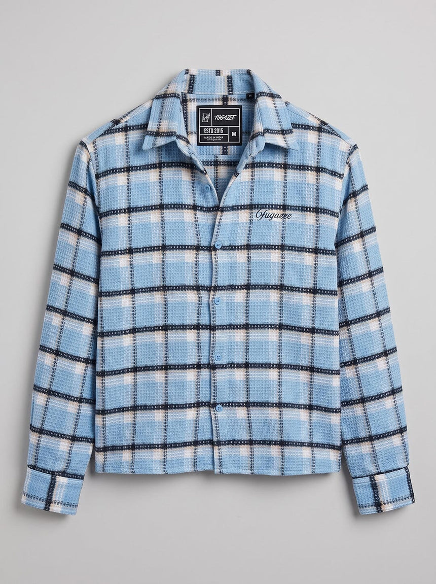 Sky Checkered Brushed Waffle Cropped Shirt Shirts Fugazee 