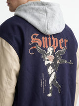 Navy Cupid Sniper Hooded Varsity Jacket Jackets Fugazee 