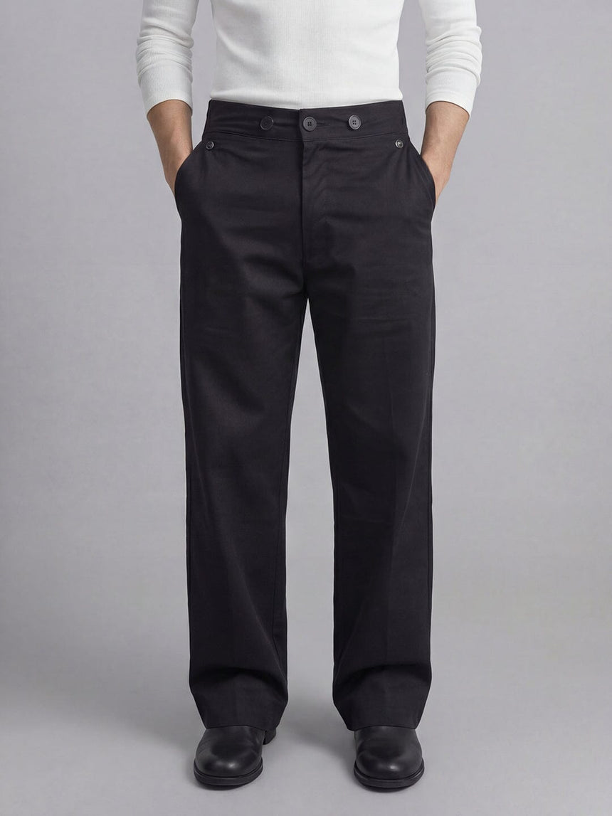 Black Switch-Flip Pleated Trousers Trousers Fugazee 