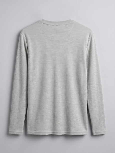 Grey Melange Notch Neck Ribbed Longsleeve Tshirt T-Shirts Fugazee 