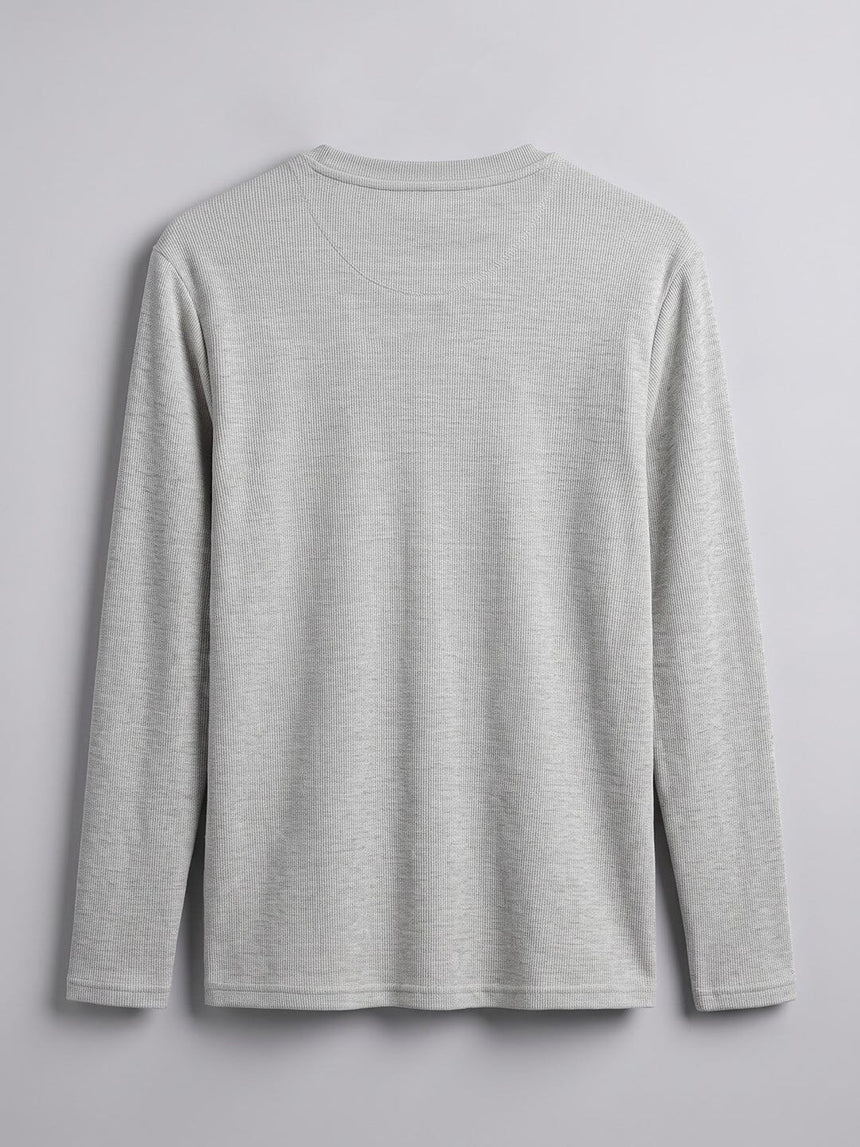 Grey Melange Notch Neck Ribbed Longsleeve Tshirt T-Shirts Fugazee 