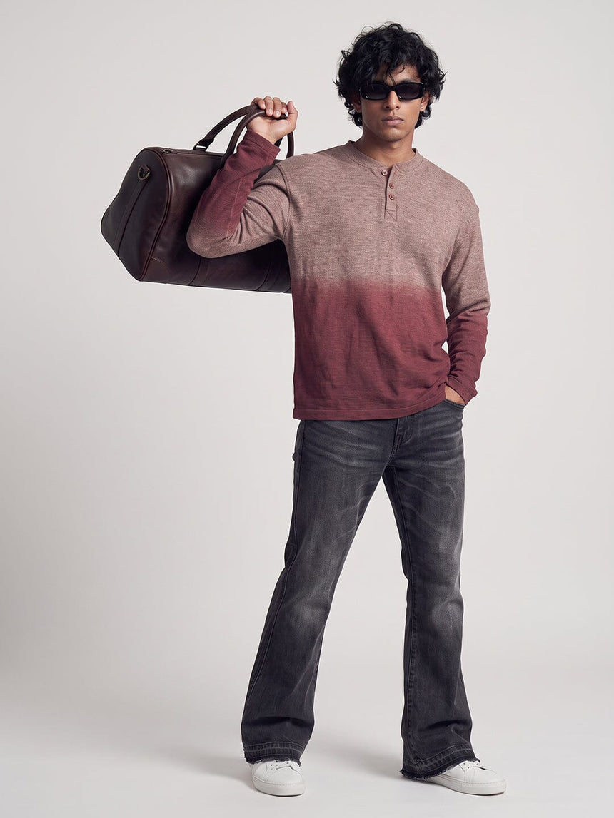 Brown Melange Ombré Relaxed Henley Tshirt T-Shirts Fugazee 